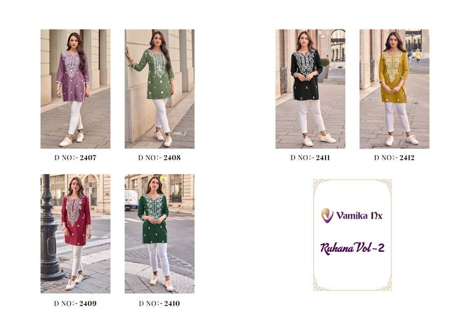 Ruhana Vol 2 By Vamika Nx Rayon Ladies Tunic Top Wholesale Shop In Surat